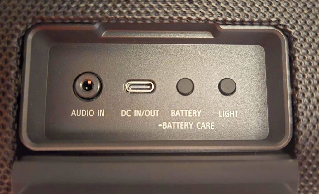 Connections on the back of the speaker