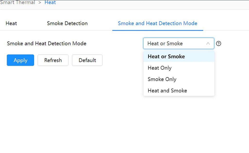 Fire and smoke detection menu