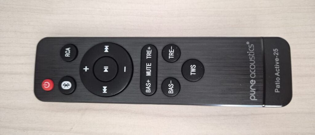 A remote control that allows users to fine-tune bass, treble, volume, and source selection